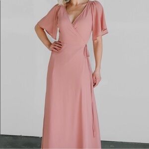 BALTIC BORN Ivy Wrap Maxi Dress Chiffon Blush Mid Length Lined Bell Sleeve Sz S